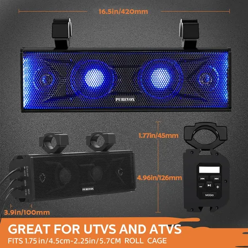 Vista 6 de Barra de sonido UTV de 17 pulgadas, barra de sonido ATV de 4 altavoces, sistema de sonido UTV, altavoces SXS, conectividad Bluetooth impermeable
