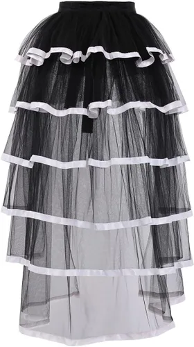 Vista 10 de Falda Victoriana Steampunk Bustle de 6 Capas con Cinturón Anudable de Tul Tutú Sobrefalda A-Negro