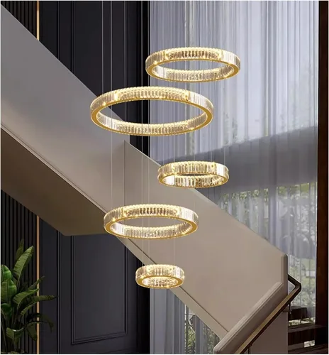Vista 8 de Gold Crystal Modern Chandeliers Pendant Light Hanging Lamp Led for Living Indoor Lighting 7Laps D100CM H3M