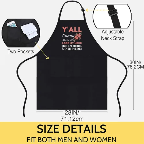 Vista 2 de Y'all Gonna Make Me Lose My Mind Funny Mom Mother's Day T-Shirt Birthday - 1Size fits All Men Women Apron Workwear Aprons