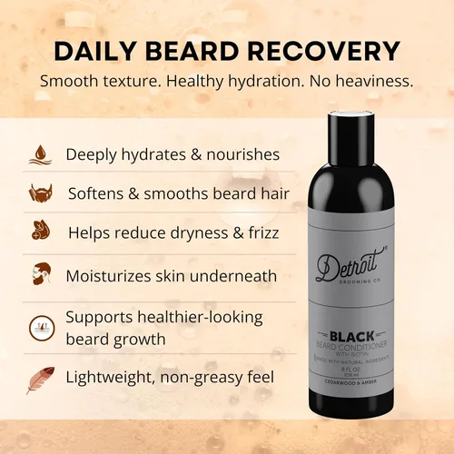 Vista 2 de Detroit Grooming Co. Acondicionador de barba con extracto de manzana y aloe vera, suavizante, desenredante e hidratante para barba, edición negra