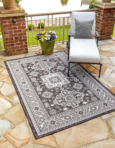Vista 40 de Unique Loom Outdoor Aztec Collection Alfombra de área, Chalca (5 pies 3 pulgadas, octágono, aguamarina/marfil)