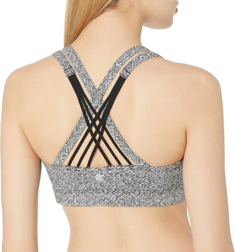 Vista 2 de C9 Champion Women's C9 Women's Medium Support Compression Strappy Back Cami Bra Jacquard blanco y negro