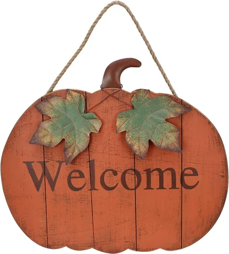 Vista 7 de Linfevisi Letrero de madera con diseño de calabaza para colgar en la puerta de otoño, para puerta de otoño, decoración de pared, decoración