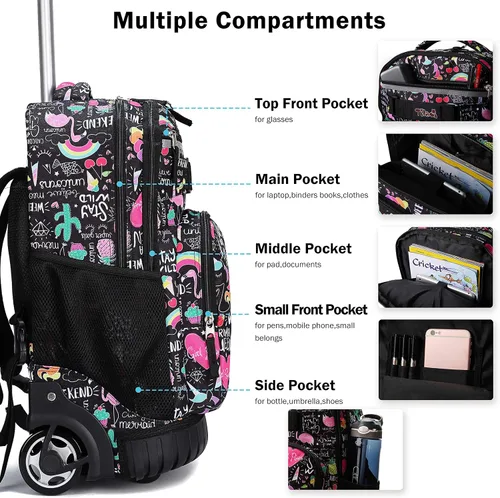 Vista 4 de Tilami Mochila con ruedas, mochila para laptop de 19 pulgadas con ruedas y lonchera