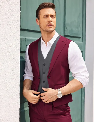 Vista 3 de COOFANDY - Chaleco de traje en capas para hombre, chalecos de vestir formales, chaleco de boda ajustado
