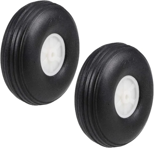 Vista 4 de uxcell Juegos de neumáticos y ruedas para avión RC, neumático de esponja de PU con cubo de plástico, 1.25 "2 piezas