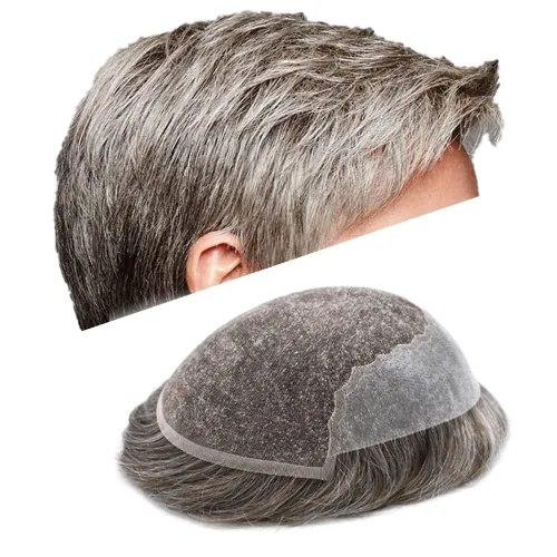 Vista 117 de Toupee para hombres pieza de pelo suave suizo encaje real sistema de cabello humano reemplazo blanqueado nudo mens tupé sistema de pelo para hombres