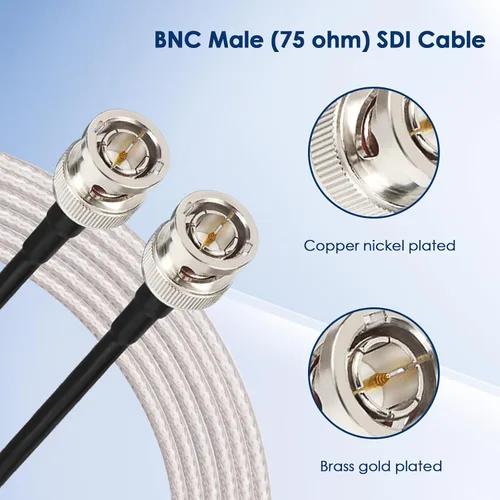 Vista 2 de XRDS -RF 2 piezas de cable SDI de 1 pie, cables de puente HD-SDI BNC macho de 75 ohmios RG179 para cámara de video BMCC