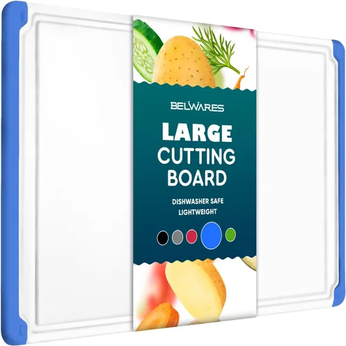 Vista 12 de Tabla de cortar de plástico para cocina, tabla de cortar extragrande de 18 pulgadas, ranura para jugos, pies antideslizantes, apta