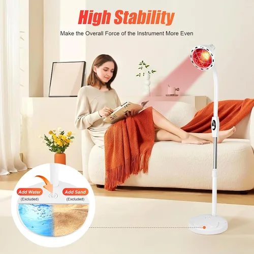 Vista 4 de Lámpara de calor NIR de 275 W, luz infrarroja para dolor y dolor muscular, lámpara de calor de pie, ángulo de 360 ° ajustable, perilla