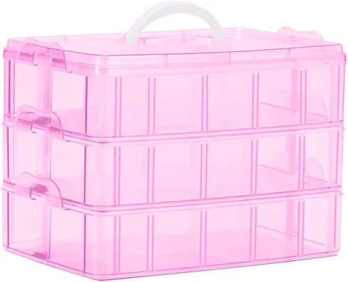 Vista 9 de Sooyee Organizador de almacenamiento para manualidades, funda de ruedas calientes, caja de costura, caja organizadora de plástico de 3 niveles
