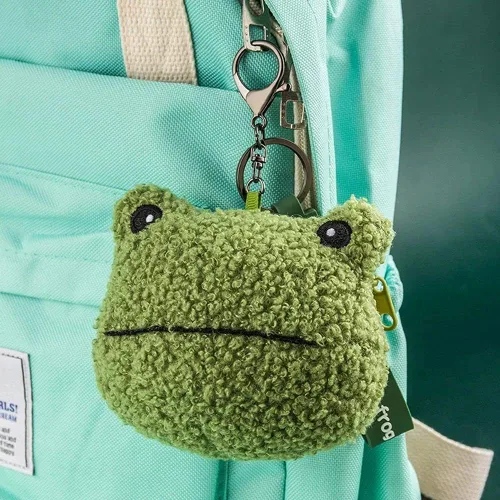 Vista 6 de Lindo monedero de rana de felpa verde Kawaii monedero monedero de rana monedero bolsa de felpa llavero de felpa para auriculares, llaves de crédito