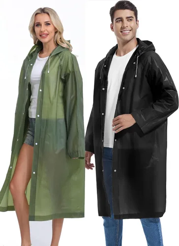 Vista 160 de 2 abrigos de lluvia de Borogo para adultos, chaquetas de lluvia reutilizables para hombres y mujeres