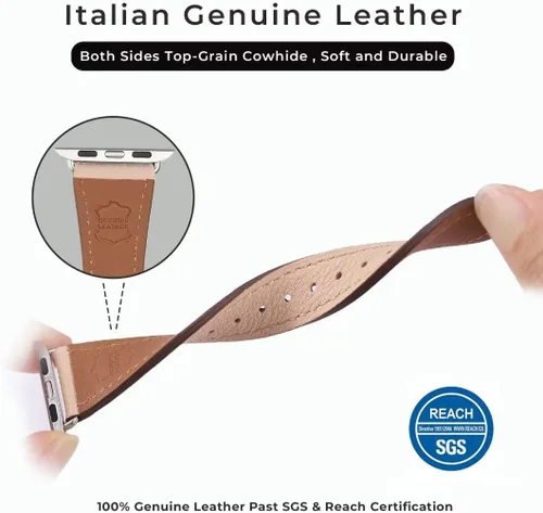 Vista 2 de HANDODO Italian Genuine Leather Band Women for Apple Watch Series 11 10 9 8 7 6 5 4 3 2 1 SE SE2 Ultra 2/3, SGS Certified Dressy Bracelet Cute Strap