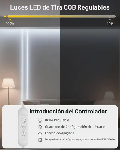 Vista 3 de Aclorol - Tira de luz LED COB de 5 V, impermeable, con autoadhesivo, 10 pies