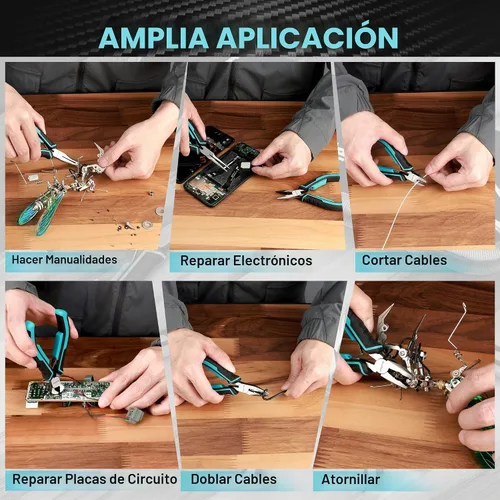 Vista 5 de DURATECH juego de mini alicates, juego de 6 piezas de alicates para joyería, construcción CRV, incluye alicates de punta de aguja, diagonales