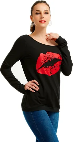Vista 5 de Magicmk - Sudadera de hombro descubierto y mangas largas, con estampado de labios de mujer, en talla extragrande, para mujer