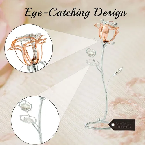 Vista 5 de Matashi Adorno de mesa de metal rosa chapado en oro cromado y rosa con cristales transparentes, elegante regalo de decoración del hogar para mamá