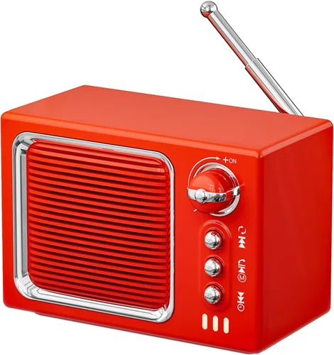 Vista 9 de Altavoz Bluetooth retro, mini altavoz Bluetooth inalámbrico portátil vintage con sonido de ruido blanco, sonido fuerte de 5 W, llamadas manos Beige