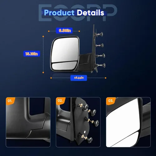 Vista 6 de ECCPP Espejos Laterales del Conductor, Espejos Retrovisores Izquierdos Compatibles con Ford E-150 E-250 2003-2013 Ford E-350 E-450 Super Duty E-450