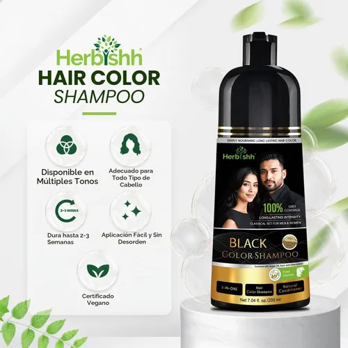 Vista 4 de Herbishh Champú Color Cabello Negro 6.8 fl oz+ Aceite Cabello 1 fl oz+ Aceite de argán y negro
