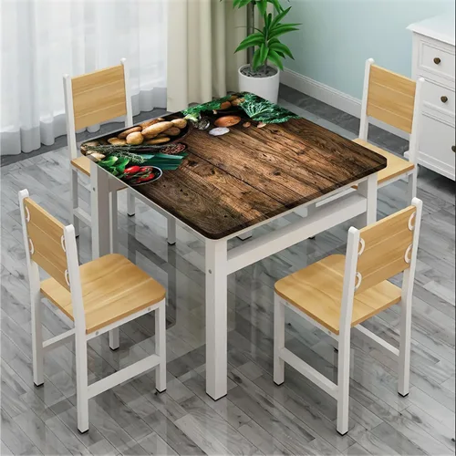 Vista 4 de Manteles de cosecha de verduras en mesa de madera, manteles decorativos para el hogar, se adapta a mesas de 24 x 24 pulgadas, ideal para la cocina