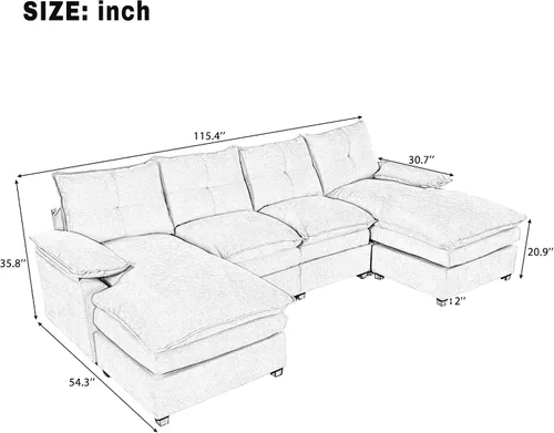 Vista 20 de Sofá modular moderno en forma de U de 115 pulgadas, juego de sofás tapizados grandes con asiento de almacenamiento, sofá cama convertible con diván