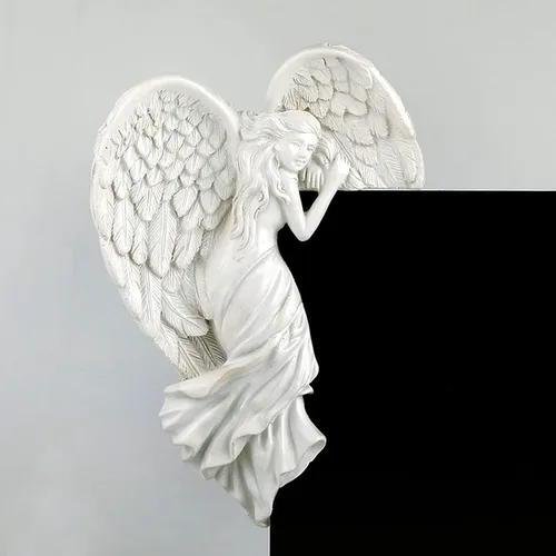 Vista 5 de Holiberty Decoración de marco de puerta de estatua de ángel, figura creativa de ángel en 3D, decoración de pared de mesa con alas