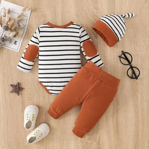 Vista 3 de Ropa para bebé niño recién nacido, traje de manga larga a rayas, conjunto de 3 piezas