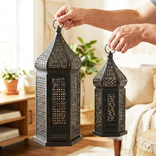 Vista 6 de VELA LANTERNS Farol Marroquí Grande Torre de Templo Lámpara Portavelas Decorativo para Decoraciones de Ramadán, Halloween, Colgante, Patio o Porche