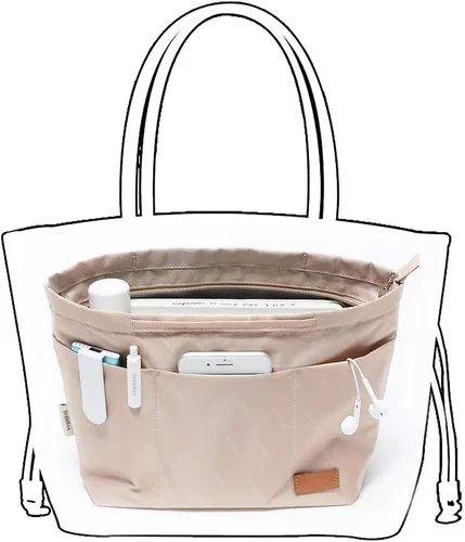 Vista 7 de iN Organizador de bolso con cremallera de tela de nailon para mujer, Beige