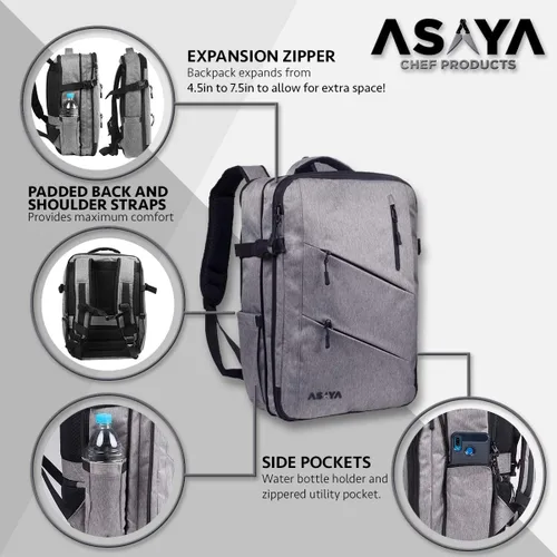 Vista 8 de Asaya Mochila para cuchillos de chef con bolsa enrollable de 20 bolsillos, más de 30 bolsillos para cuchillos, cuchillos no incluidos (marrón)