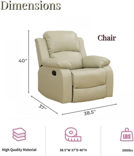 Vista 2 de Silla reclinable de cuero para conjunto de muebles de sala, sofá reclinable de cuero beige para espacios pequeños/RV, sillón individual