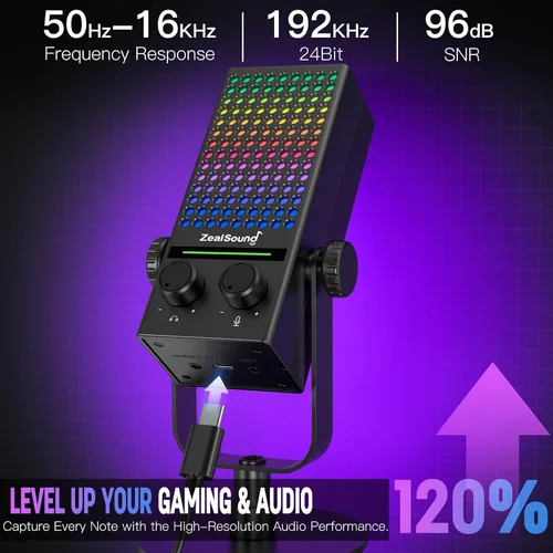 Vista 3 de ZealSound Micrófono USB para juegos para Xbox PC, Mac, iPhone y Android, micrófono de reducción de ruido con silencio de un toque, control