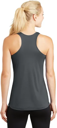 Vista 2 de SPORT-TEK Camiseta sin mangas con espalda cruzada para mujer PosiCharge, Gris hierro
