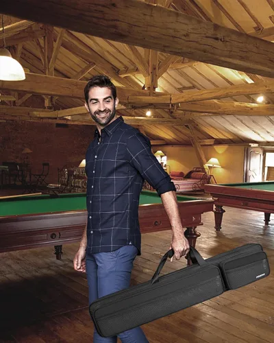 Vista 7 de Pool Cue Case, 4x5 Pool Stick Bag with Multiple Accessory Pockets Fit Multi-Sticks Soft Cue Stick Case, Hidden Shoulder Strap, 2 Handle, Travel