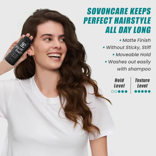 Vista 3 de SOVONCARE Polvo para peinar el cabello, aspecto natural mate para hombres y mujeres, voluminizador de cabello con sujeción media, larga duración
