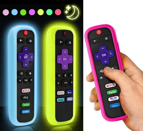 Vista 8 de （2 Pack） ONEBOM Cover for Roku Remote, Silicone Case for Hisense/TCL Roku TV Steaming Stick Express Control, Universal Remote Sleeve Skin（Green Blue