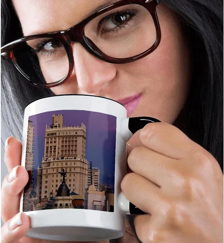 Vista 2 de 3dRose Taza de España, Madrid, Gran Vía y Edificio España, 11 oz, color negro