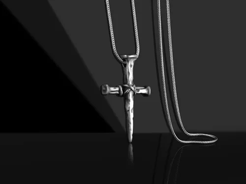 Vista 4 de BySilverStone Jewelry - Collar de cruz de clavos para hombre en plata de ley, colgante de cruz 3D para hombre, collar de crucifijo, regalo religioso