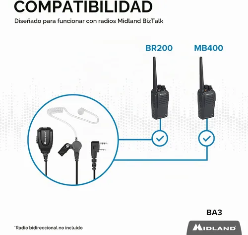 Vista 3 de Midland BA3 Auriculares ocultos para las radios BR200 y BR180 BizTalk