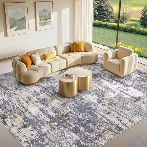 Vista 53 de Tortania Alfombra redonda lavable de 5 pies para sala de estar: Alfombra moderna abstracta neutra grande suave y delgada – Alfombra antideslizante