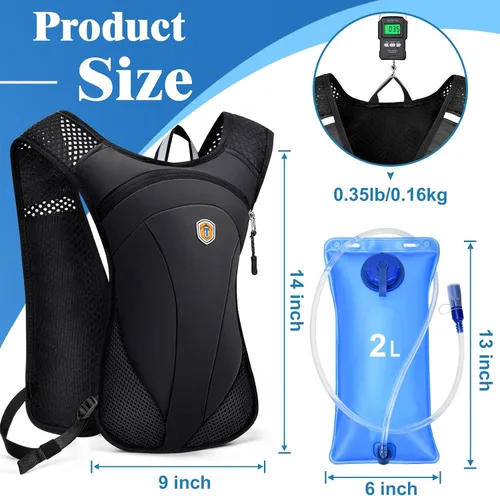 Vista 2 de Mochila de Hidratación con Bolsa de Agua de 2 L, Chaleco Ligero y Transpirable para Correr para Hombre, Paquete de Agua Ajustable con Correas