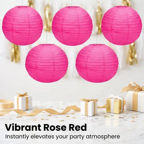 Vista 5 de Balagan Linternas de papel japonesas chinas de 16 pulgadas, 5 paquetes (rosa, 16 pulgadas) (BLG-220503)