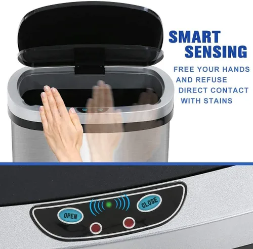 Vista 5 de Bote de basura de 13 galones con tapa, botes de basura automáticos para cocina, 50 L, con sensor de movimiento, cubo de basura de acero inoxidable