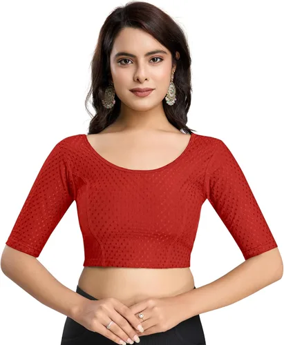 Vista 8 de TRENDMALLS Blusa de sari de algodón puro para mujer, elástica, confeccionada, con mangas hasta el codo, lista para usar