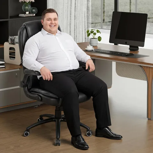 Vista 2 de MALOL Silla de oficina ergonómica de piel sintética, altura ajustable y tensión de inclinación, asiento acolchado de 300 libras de grosor, silla