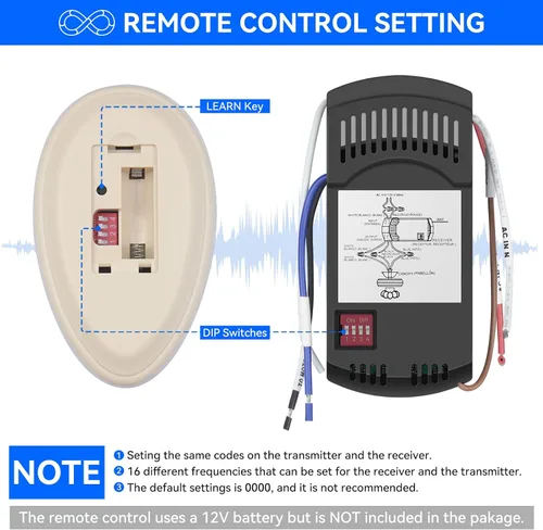 Vista 4 de Kit de control remoto universal para ventilador de techo, repuesto para Harbor Breeze, Hampton Bay, Hunter, receptor FAN28R atenuador de luz