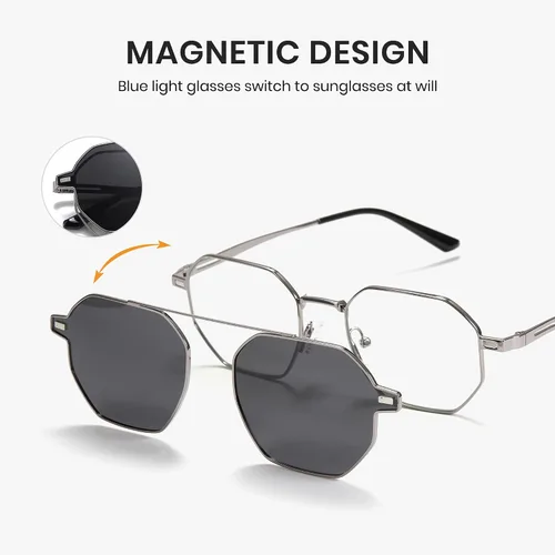 Vista 3 de Cyxus Gafas de sol militares de aviador para hombre, montura de metal, lentes polarizadas, protección UV para exteriores
